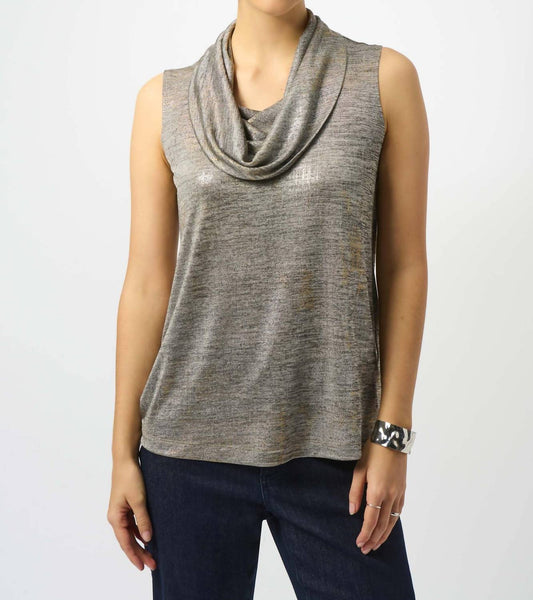 Joseph Ribkoff - Foiled Knit Cowl Neck Sleeveless Top