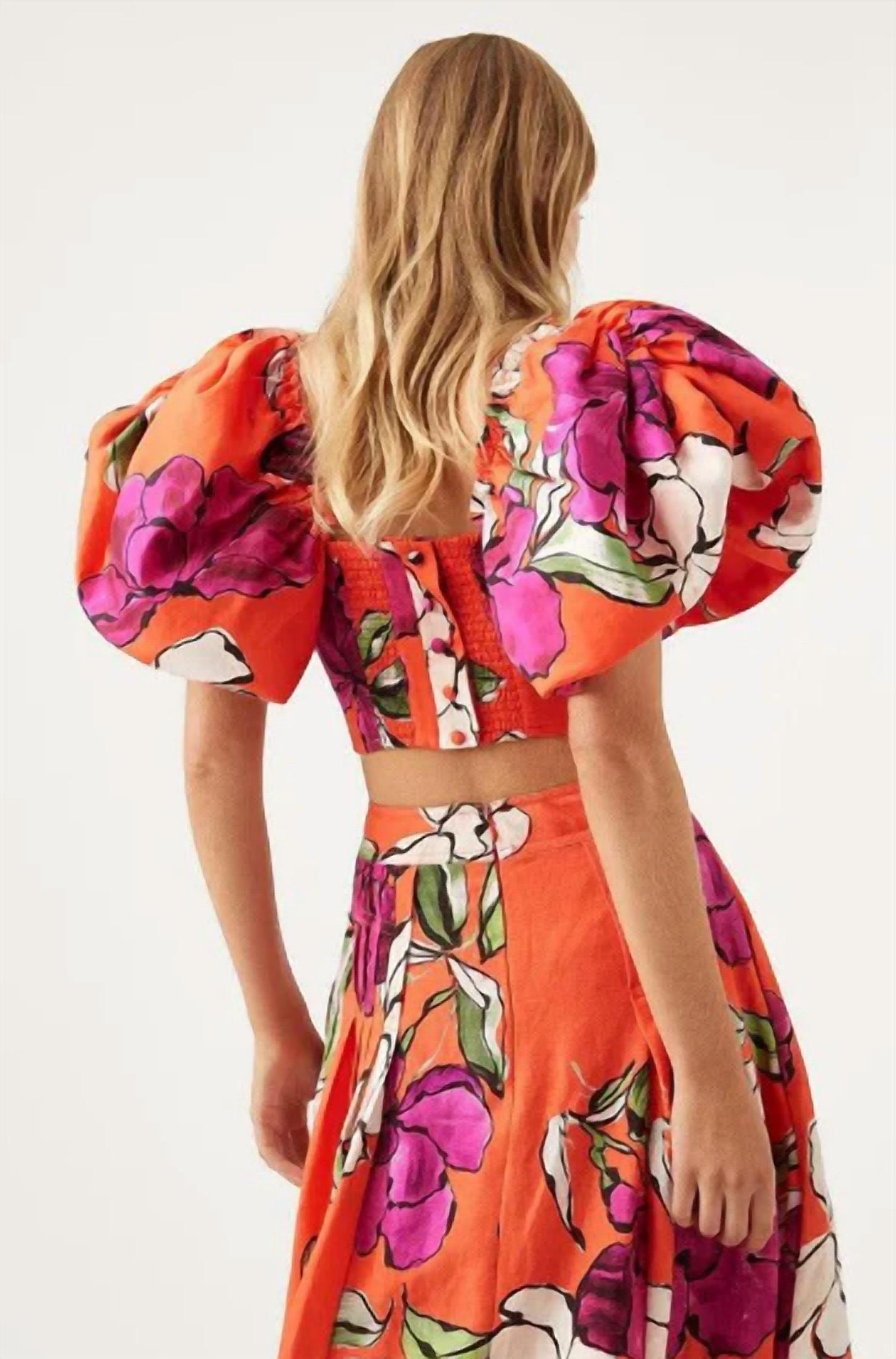 Aje. MARCEL PUFF SLEEVE TOP in orange - women's shirt - view 4