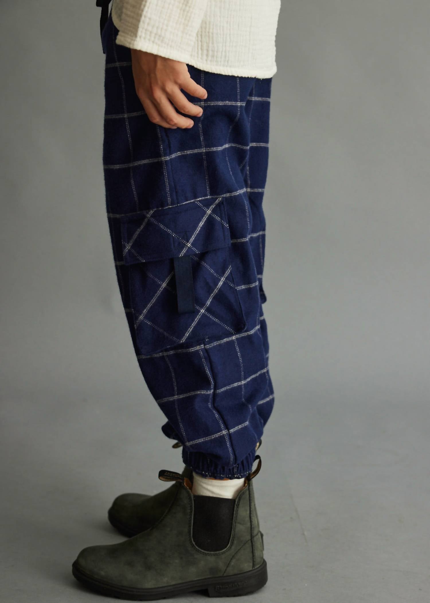 Cozmo Kid's Tobias Plaid Flannel Pants in navy - kids' joggers - alternate view