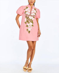 Mestiza New York Elliana Puff-sleeve Embroidered Mini Dress in ivory royal - women's dress