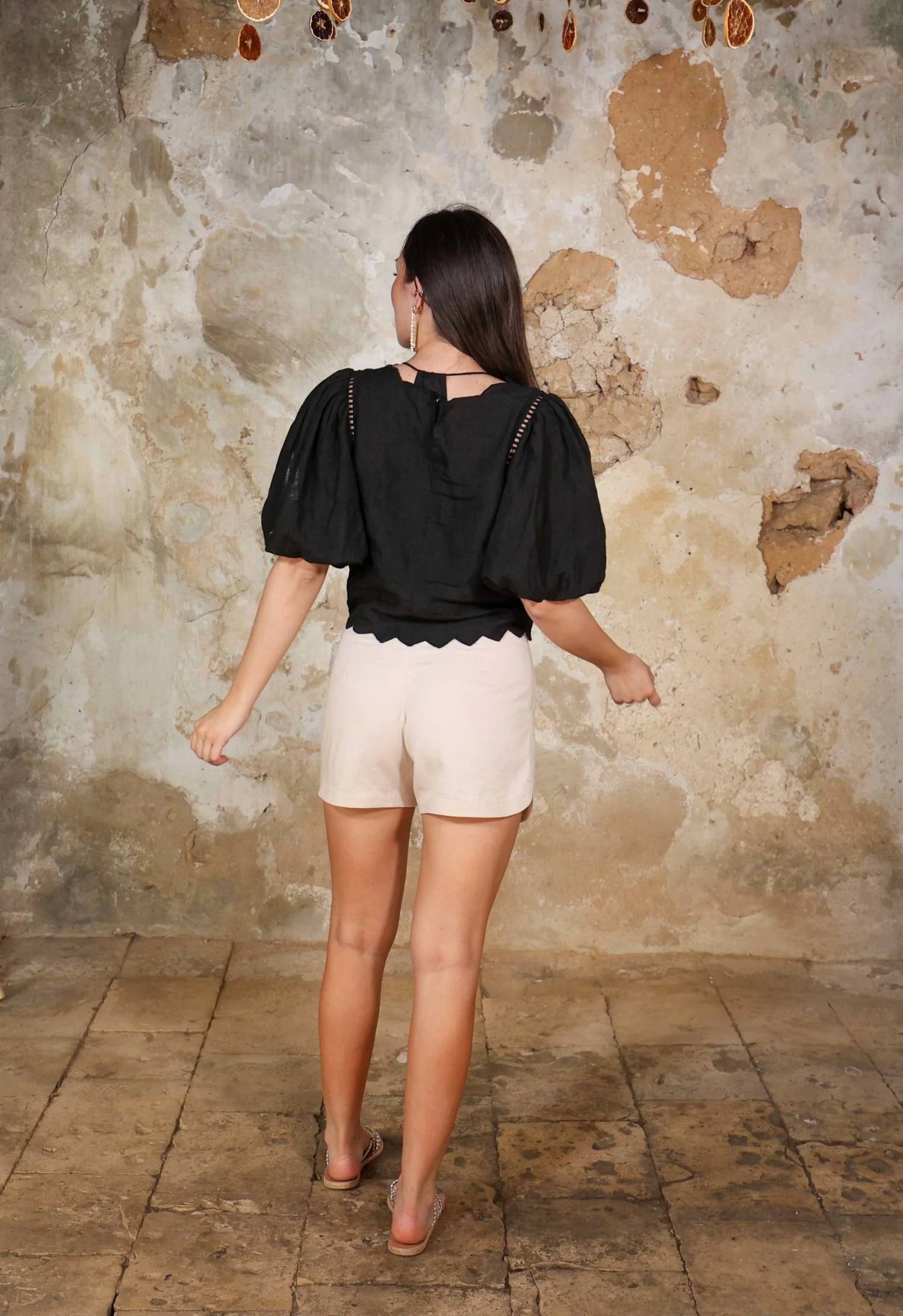 Scarlett Poppies - CUTWORK EMBROIDERED LINEN BALLOON SLEEVE TOP
