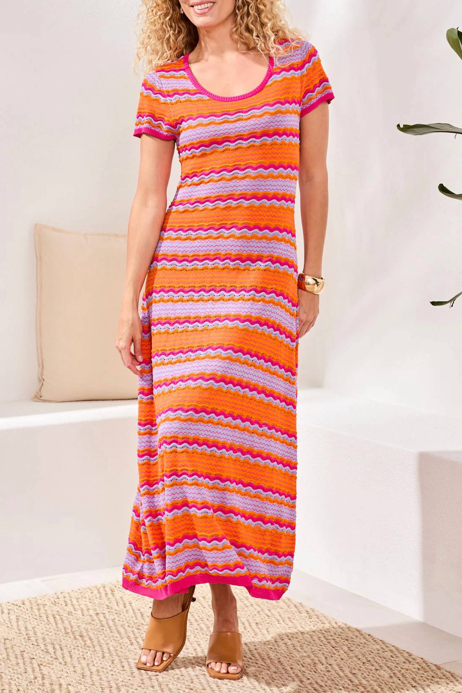 Tribal - Textured Jacquard Scoop Neck Midi Dress
