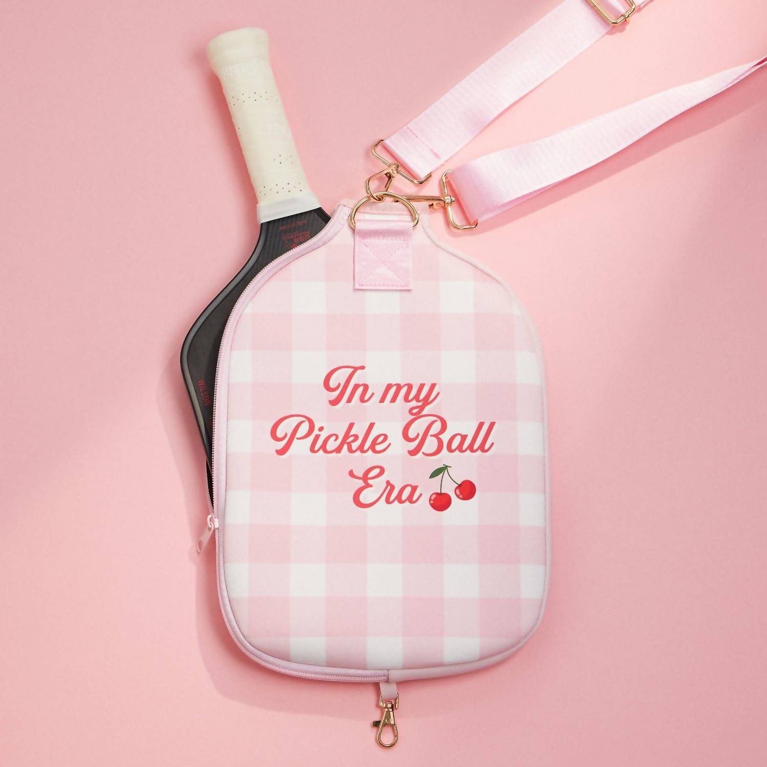 Stone & Stitch - Women's Checker And Cherry Neoprene Pickleball Paddle Bag