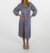 NIBI MTK Willa Shirt Dress in navy cream stripe - women's dress