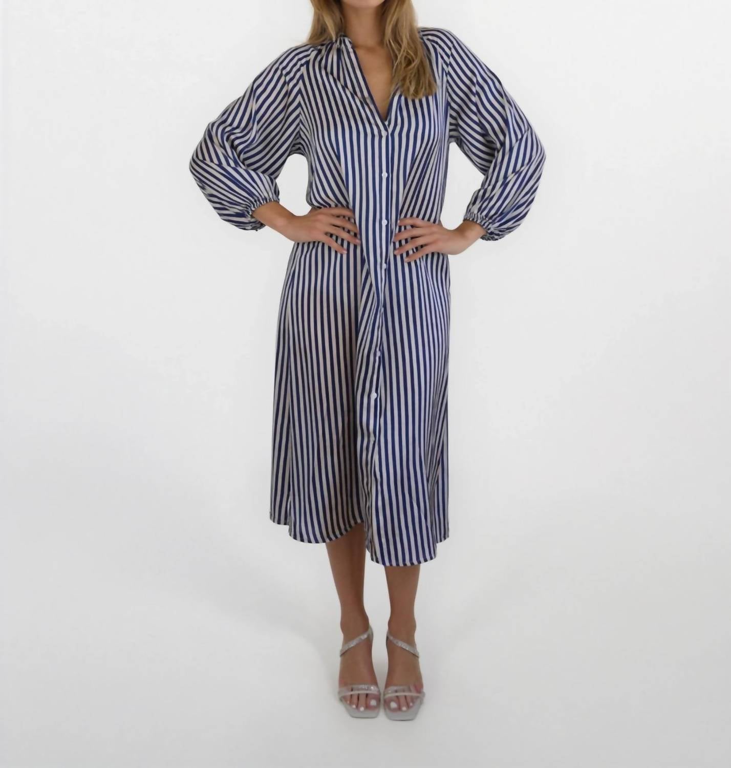 NIBI MTK Willa Shirt Dress in navy cream stripe - women's dress