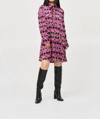 Joseph Ribkoff - Geometric Pussy Bow Satin Shift Dress