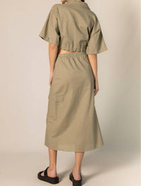 Before You Collection Brynlee Linen Blend Cargo Midi Skirt in khaki - women's skirt - alternate view