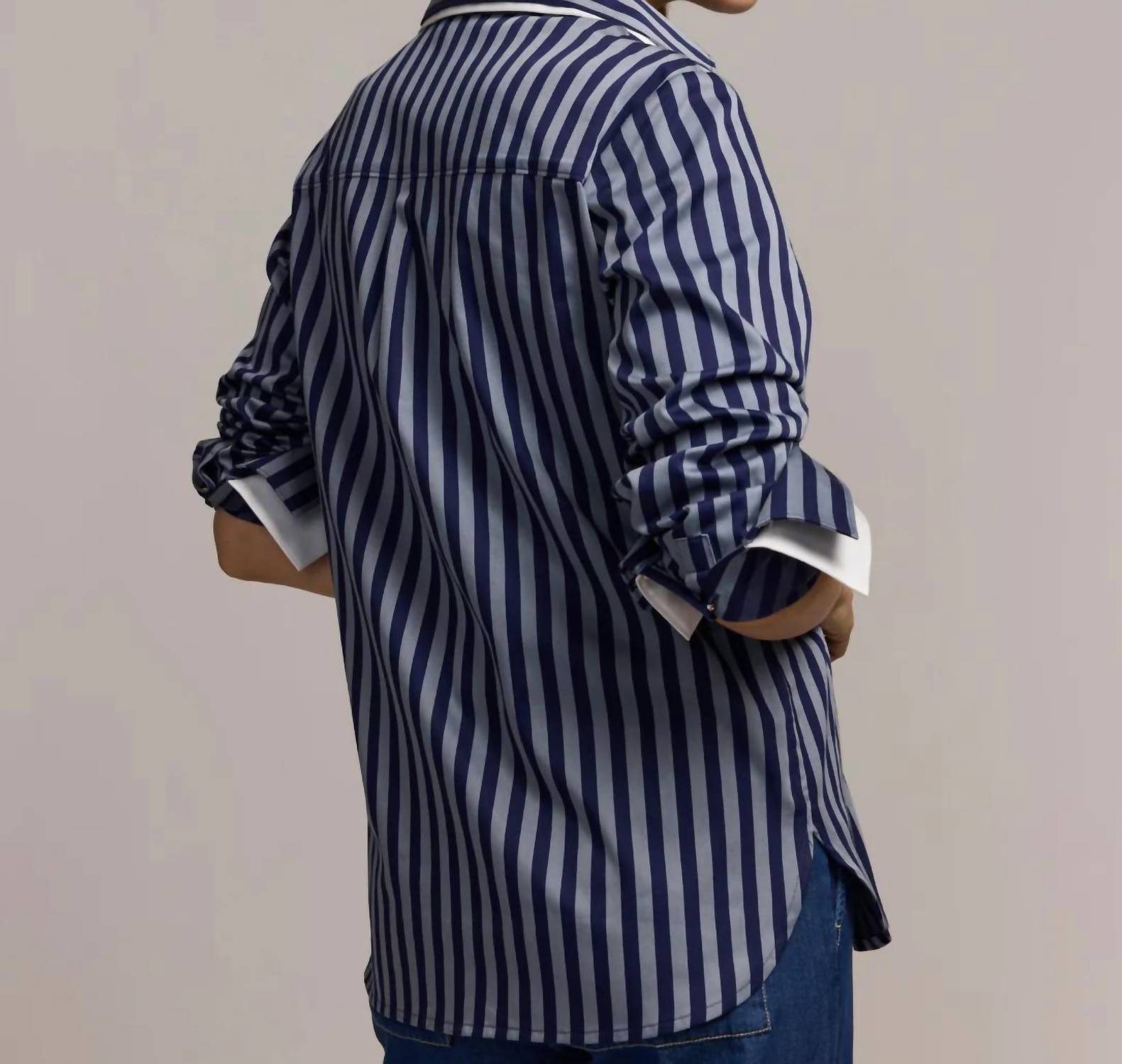 Hinson Wu Margot Long Sleeve Blouse in stripe french grey midnight - women's shirt - alternate view