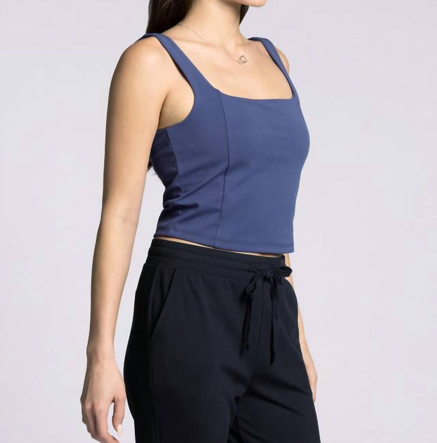 Thread & Supply Clara Tank in crown blue rib - women's tank top - detail view