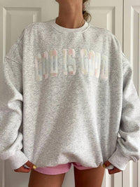 Sunkissed Coconut - God Is Good Quilted Pastel Embroidered Sweatshirt