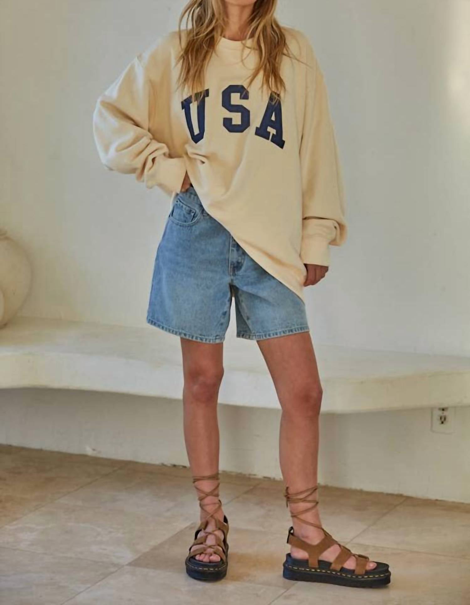 By Together - Cotton French Terry Crew Neck Usa Pullover Top