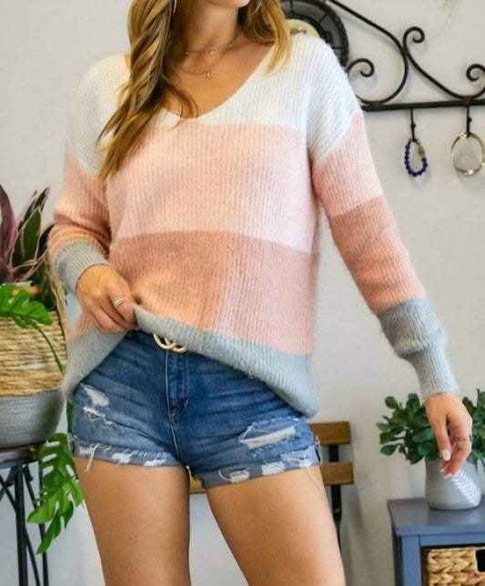 Adora - Block Fuzzy Knit Sweater