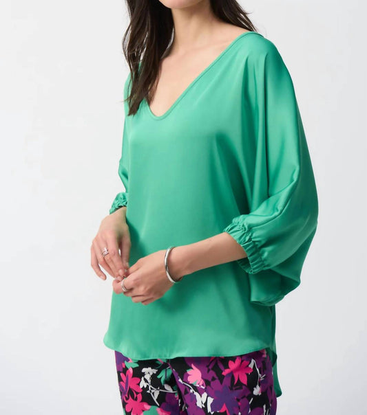 Joseph Ribkoff - V-neck 3/4 Dolman Sleeves Hi-low Flowy Top