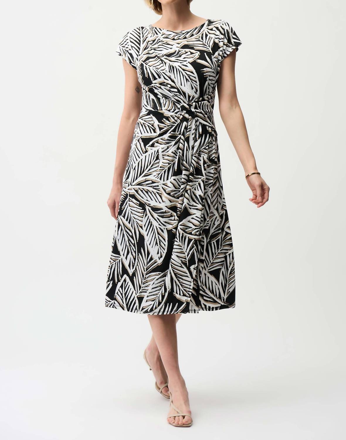 Joseph Ribkoff - Boat Neck Leaves Midi Dress