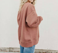 JADE BY JANE Ruth Pullover Top in brown - women's long sleeve top - detail view