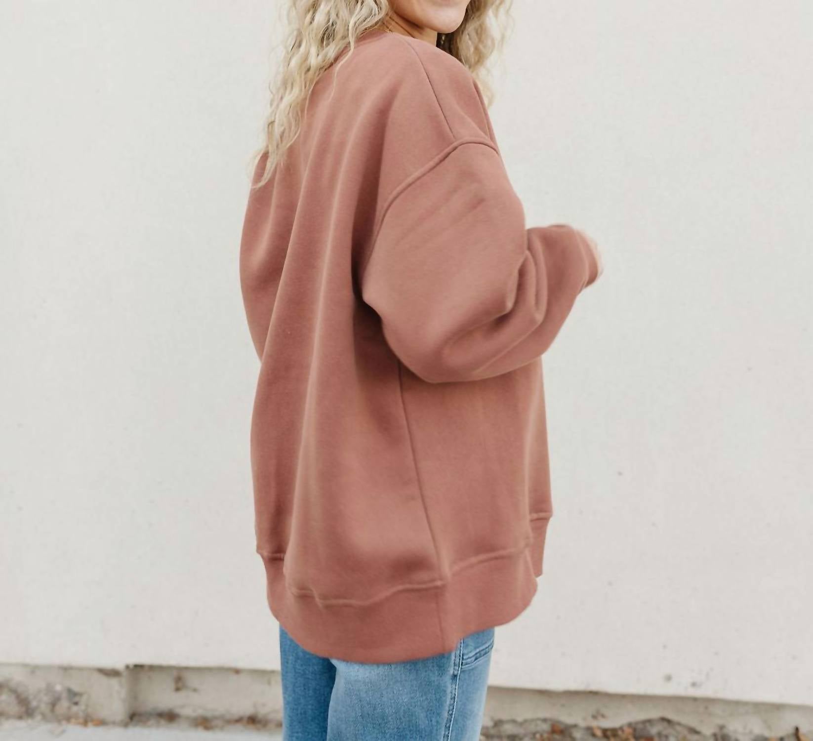 JADE BY JANE Ruth Pullover Top in brown - women's long sleeve top - detail view