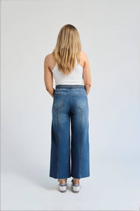 1822 Denim - High Rise Wide Leg Braided Waistband Denim Jeans