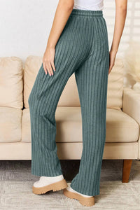 Basic Bae - Full Size Ribbed Drawstring Hooded Top And Straight Pants Set