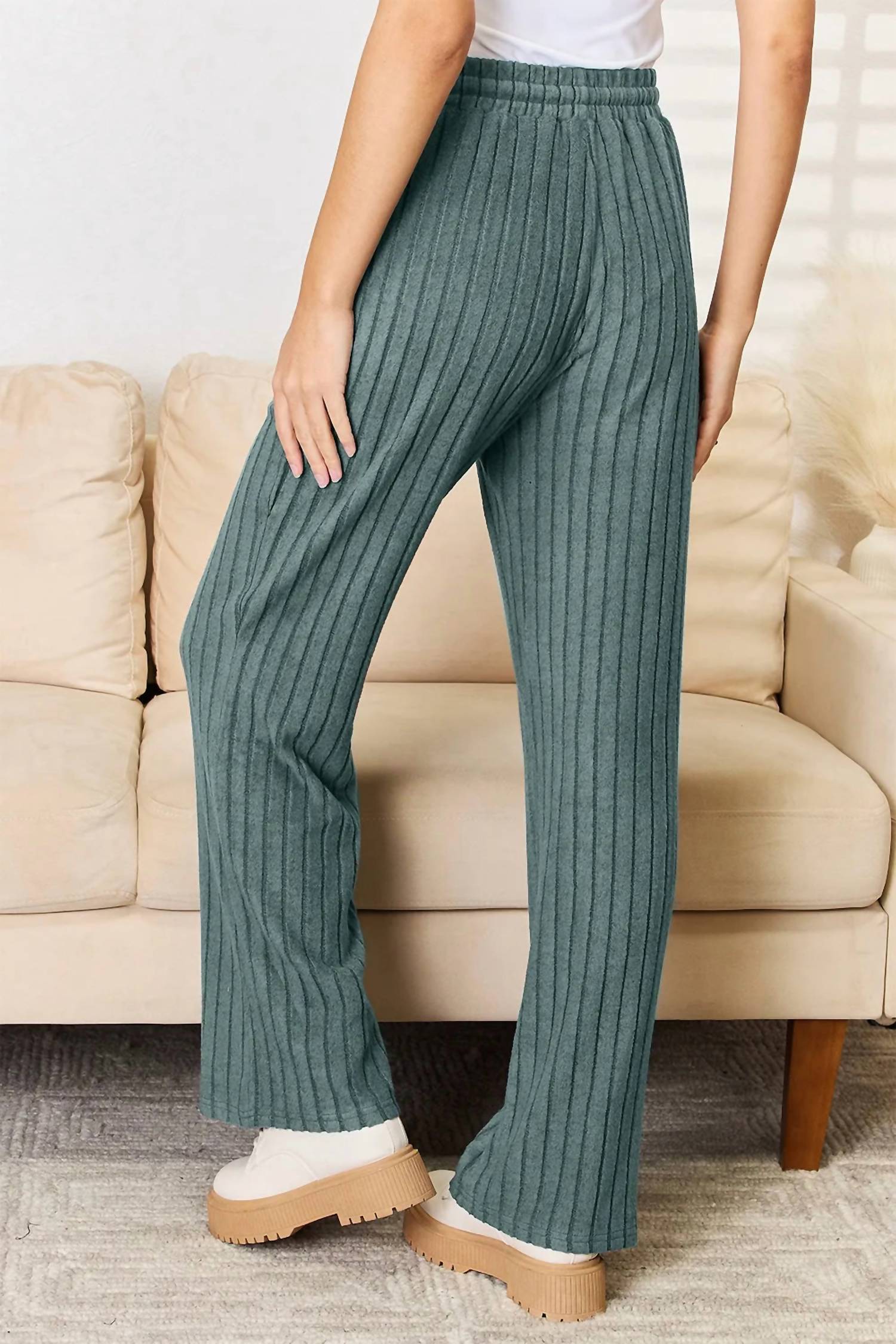 Basic Bae - Full Size Ribbed Drawstring Hooded Top And Straight Pants Set