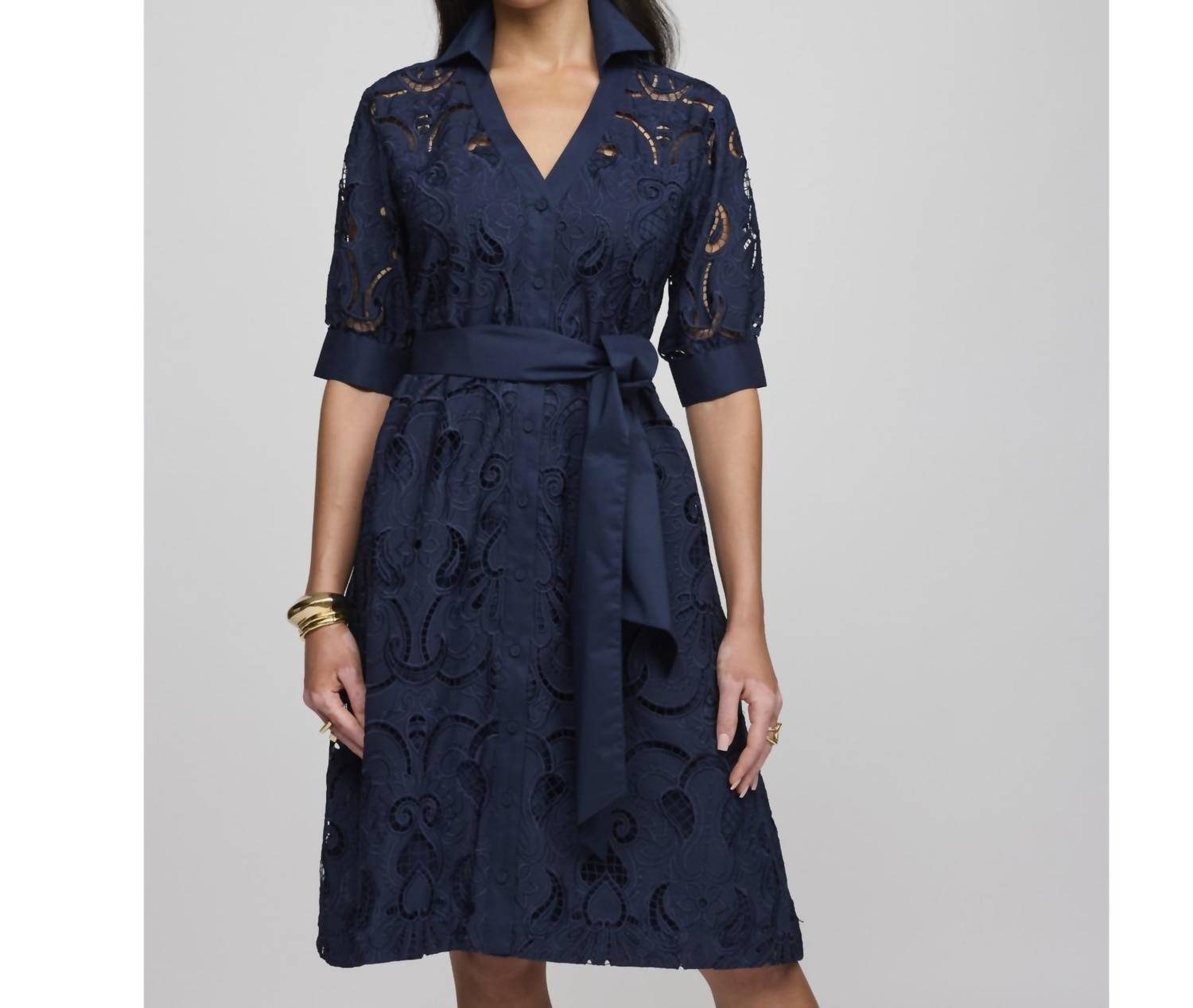 Hinson Wu - Luca Elbow Sleeve Embroidered Eyelet Dress