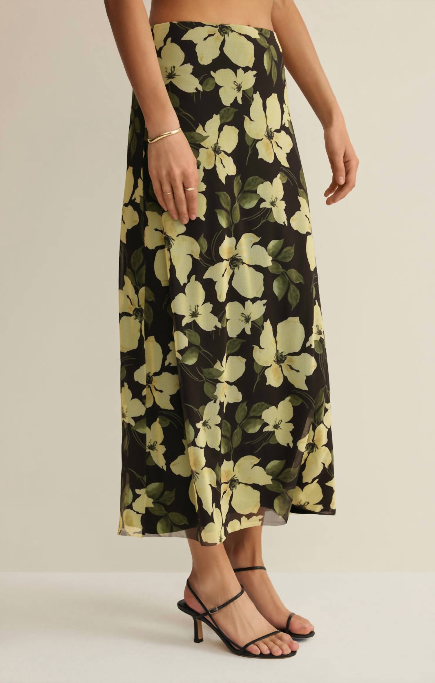 Z Supply Floral Mesh Midi Skirt in black - women's skirt - alternate view