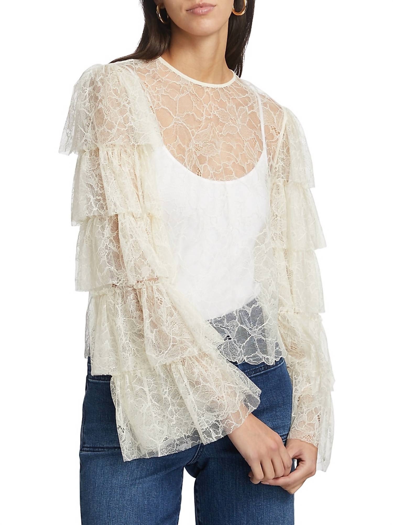 Frame - Lace Tiered Ruffle Top