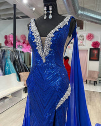 Ava Presley - Bejeweled Plunging Evening Gown