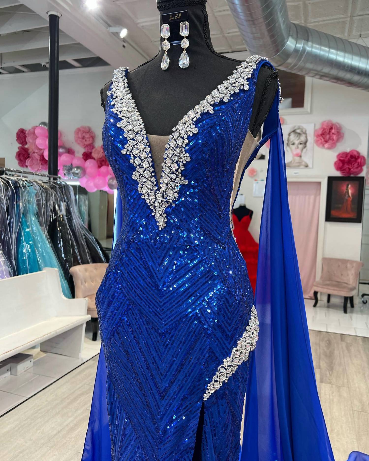 Ava Presley - Bejeweled Plunging Evening Gown