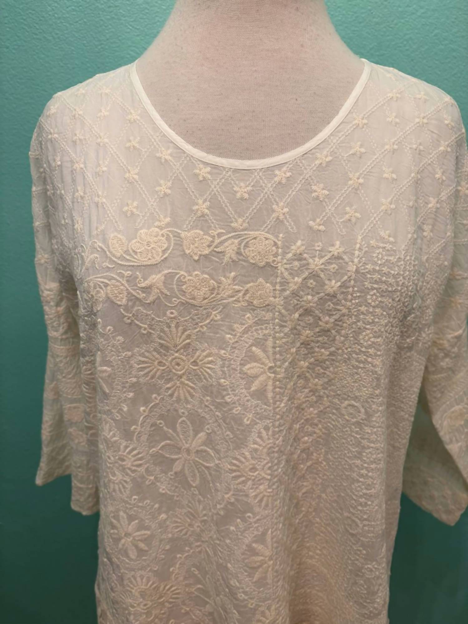 Johnny Was Zora Stitchwork Blouse in natural - women's blouse - view 5