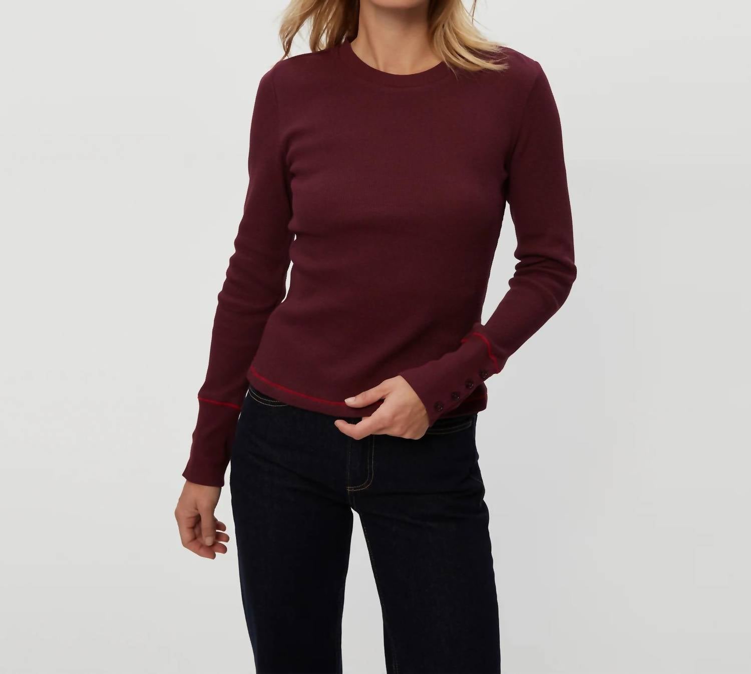 Michael Stars Willa Thermal Top in velvet - women's long sleeve top - detail view