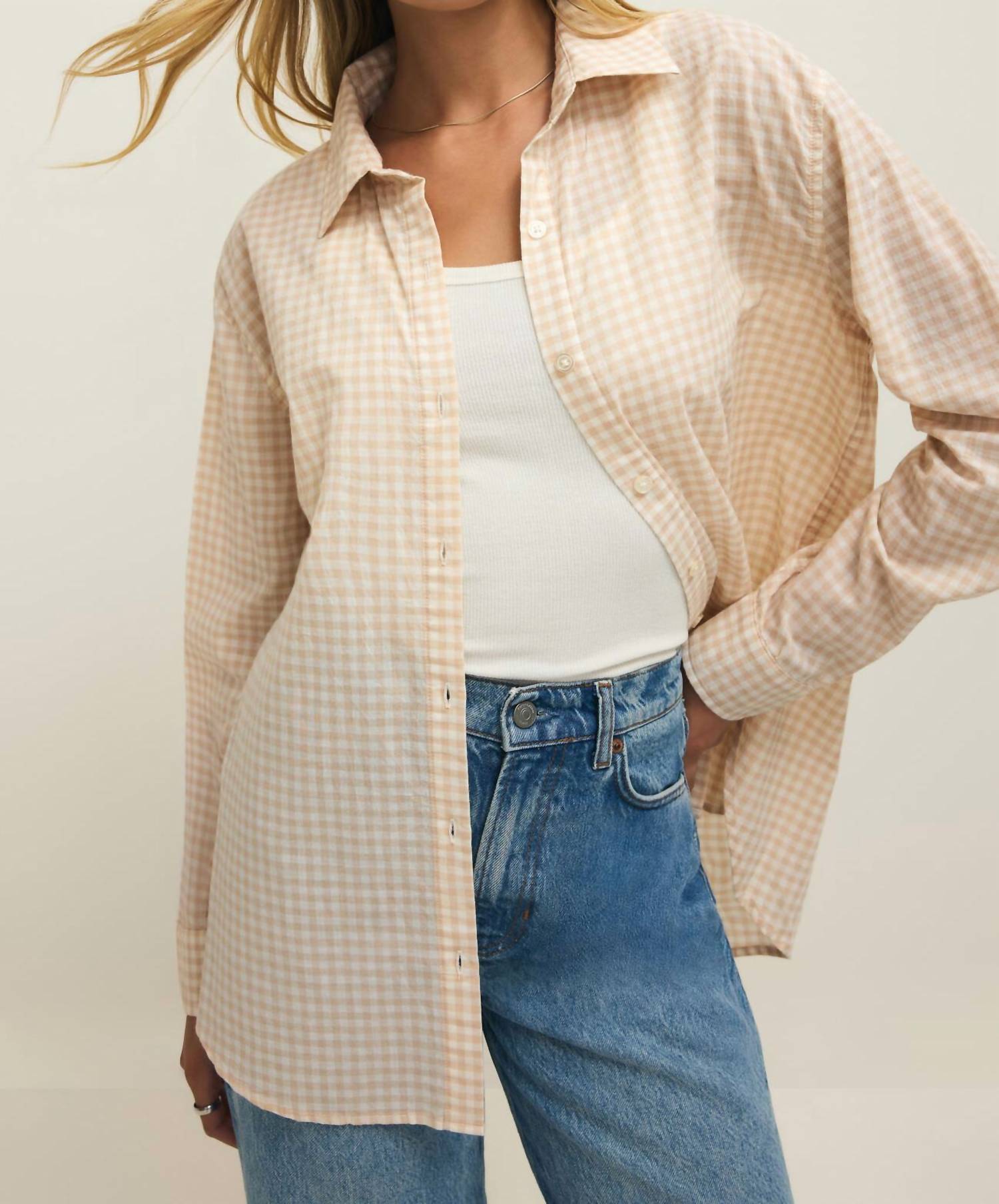 Z Supply Seaport Button Up Top in parchment - women's shirt - detail view