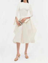 SIMKHAI Kenlie Taffeta Knit Midi Dress in ivory - women's dress - detail view