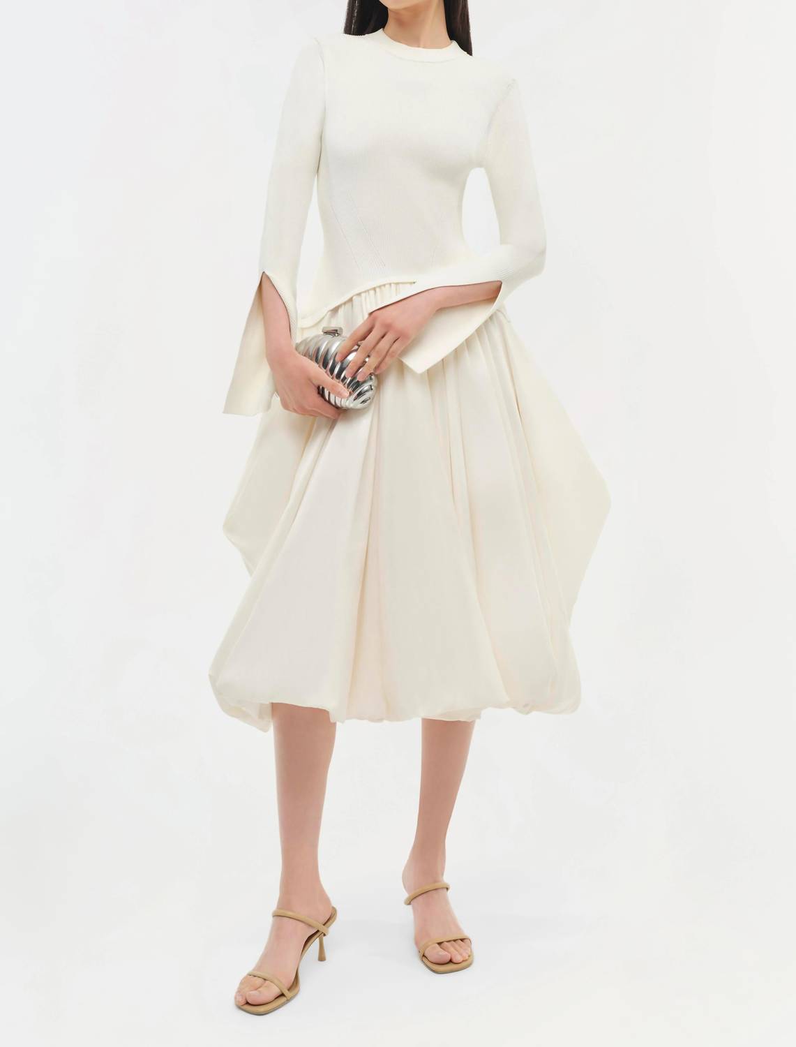 SIMKHAI Kenlie Taffeta Knit Midi Dress in ivory - women's dress - detail view