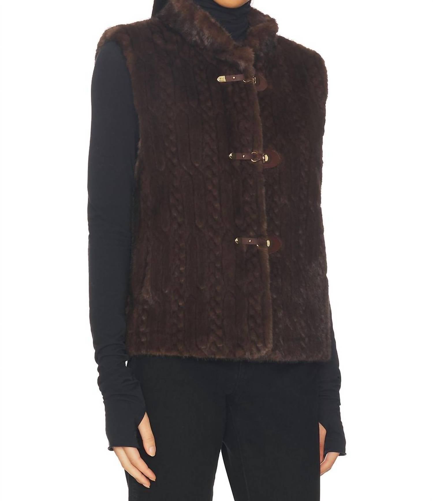heartloom Nancy Faux Fur Vest in coco - women's jacket - alternate view