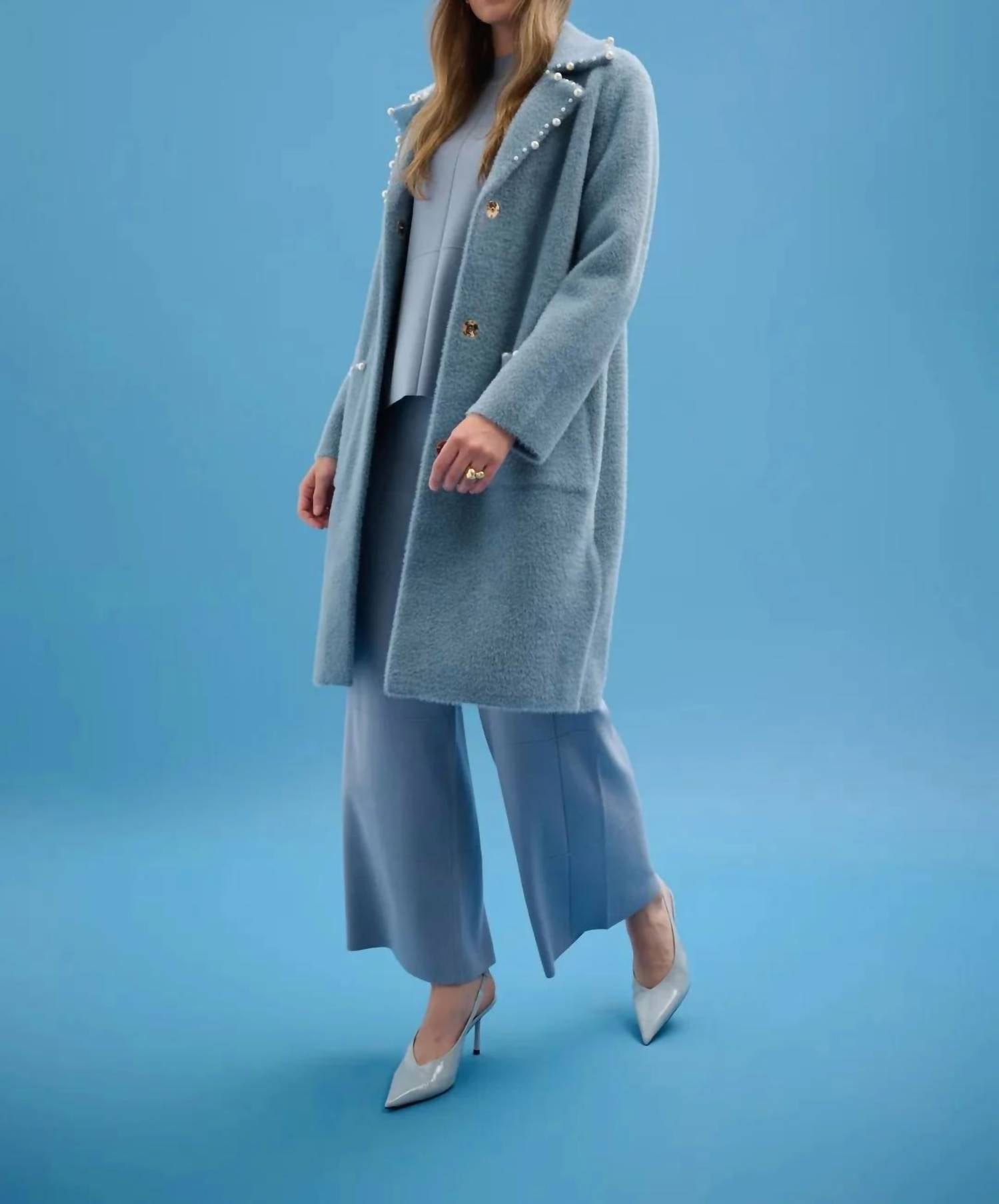 Joseph Ribkoff - Pearl Trim Feather Yarn Coat