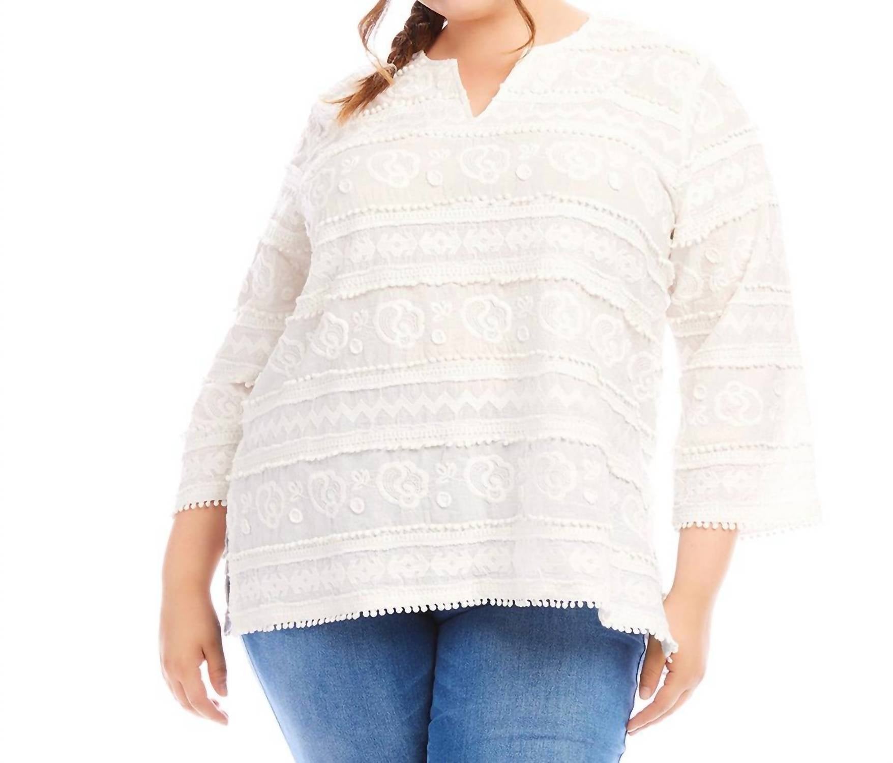 Karen Kane - Three-quarter Sleeve Embroidered Tunic - Plus