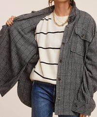La Miel - Classic Button Down Plaid Jacket with Side Pockets