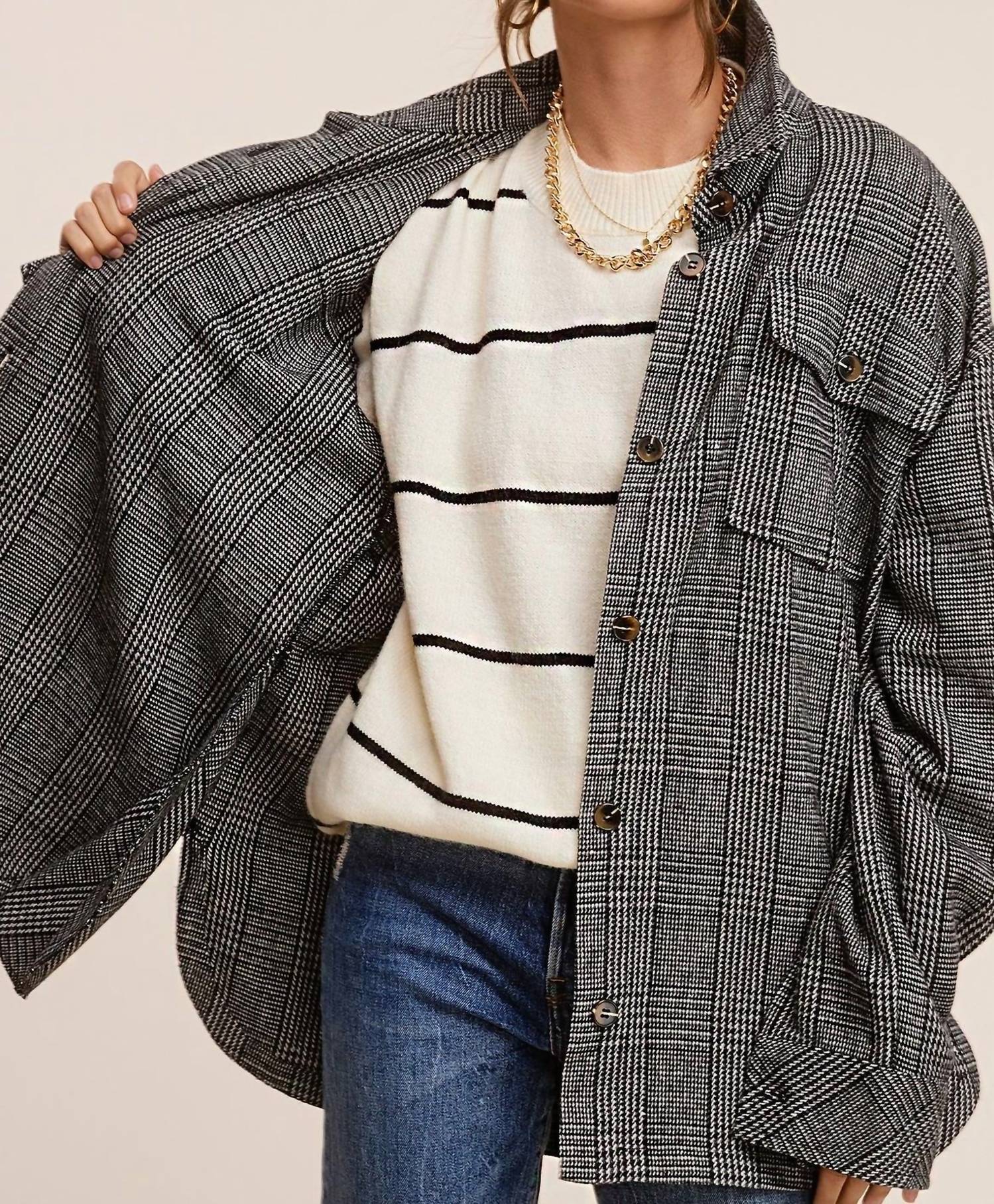 La Miel - Classic Button Down Plaid Jacket with Side Pockets