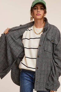 La Miel - Classic Button Down Plaid Jacket with Side Pockets