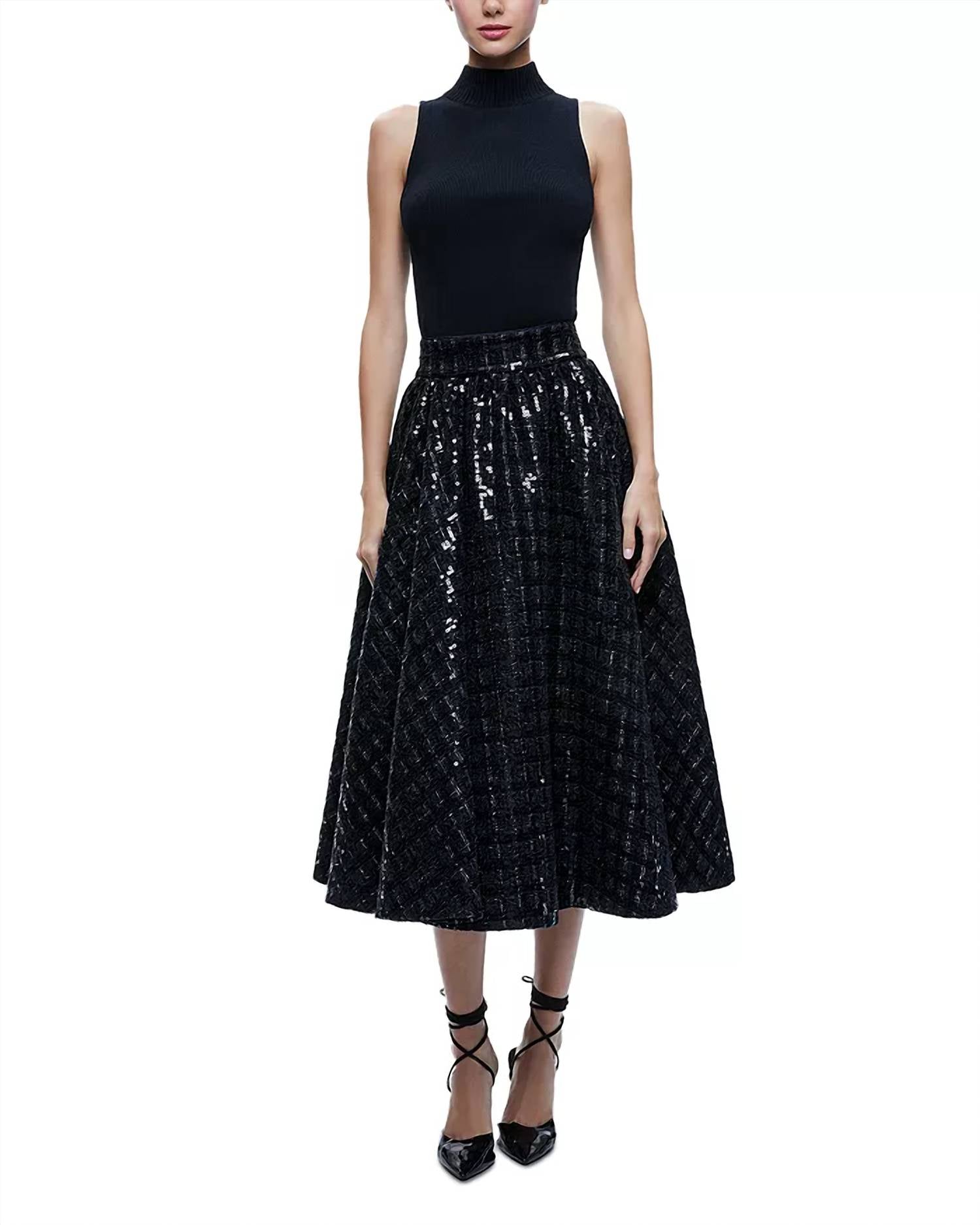 Alice + Olivia - Nilda Sequined Tweed Midi Skirt