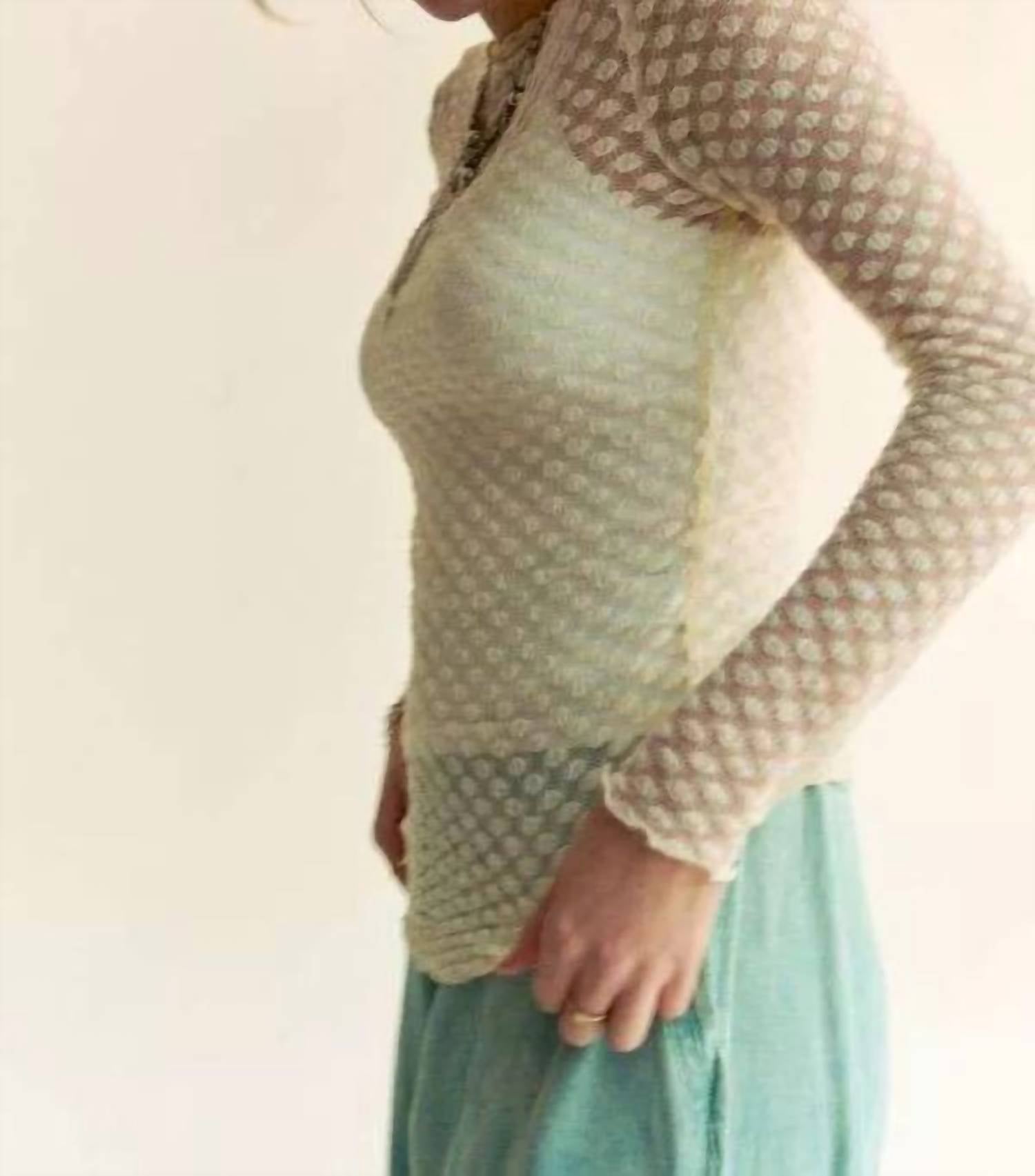 DAVI & DANI Delicate Dot Lace Mesh Layering Top in cream - women's long sleeve top - view 9