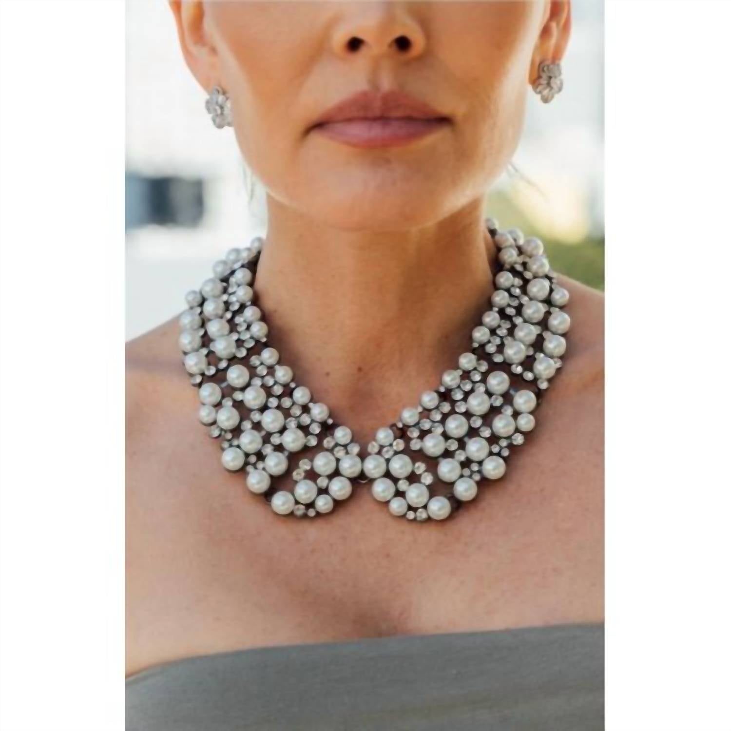 Eye Candy Los Angeles - Women's Pearl & Crystal Statement Collar Necklace