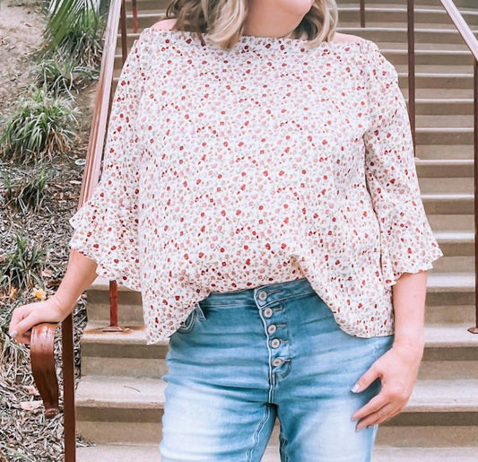 Gilli - Plus Size Floral Off The Shoulder 3/4 Length Sleeve Blouse