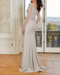 Mgny - Illusion Sleeves Ruched Waist Dress