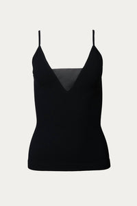 SHEER-PANELED STRETCH-JERSEY TOP