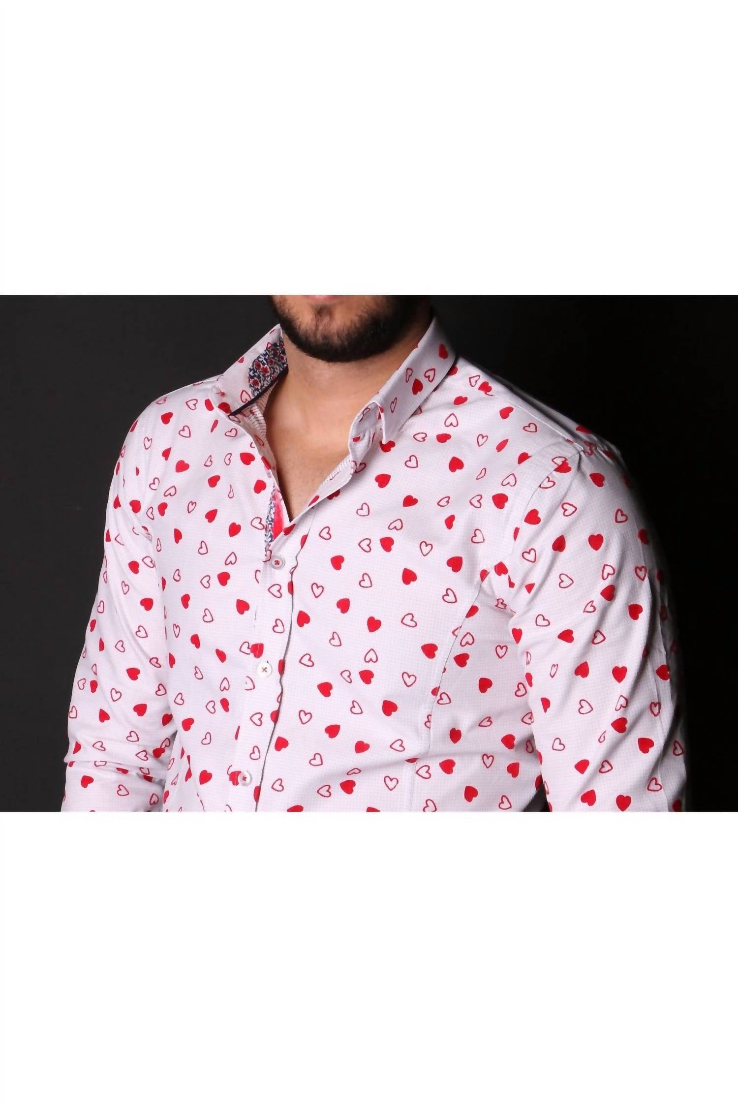 Eight X - Men's Long Sleeve Button Down Shirt With Flocking Hearts