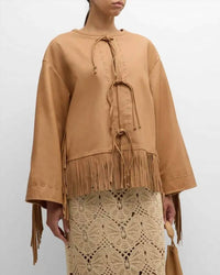 By Malene Birger - Zoena Tie Front Fringe Leather Jacket