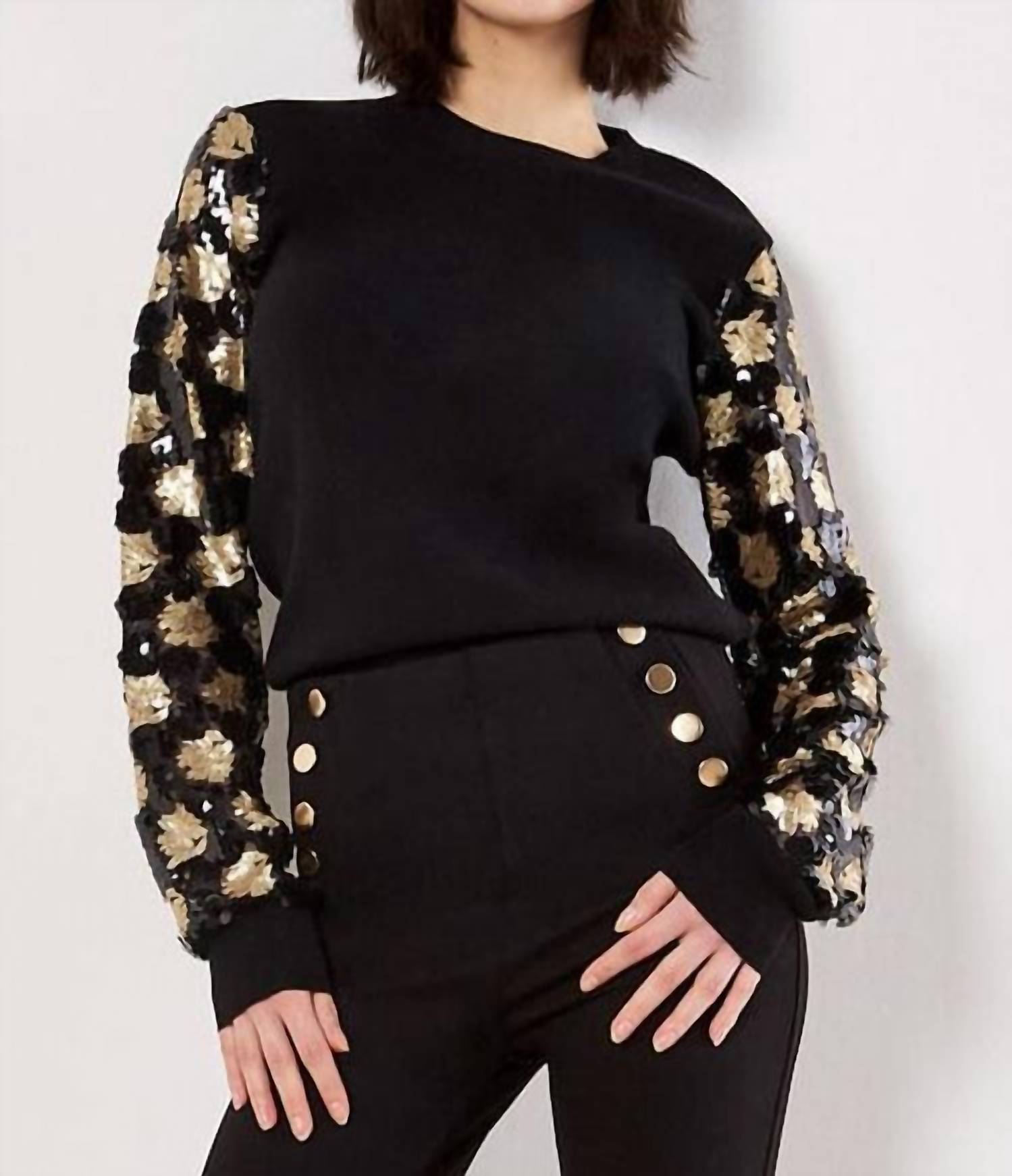 Apricot - Ornate Sequin Sleeve Sweater