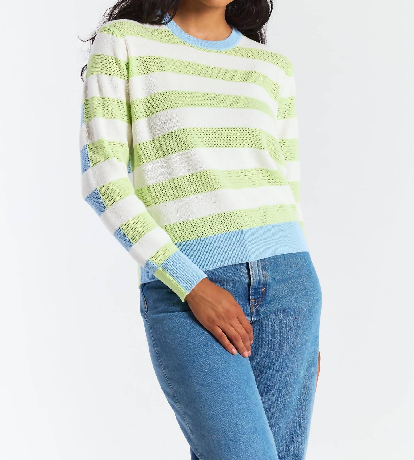 Brodie Cashmere - Mesh Stripe Crew Sweater