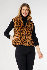 COCO + CARMEN Ronan Faux Fur Vest in cheetah - women's jacket - alternate view
